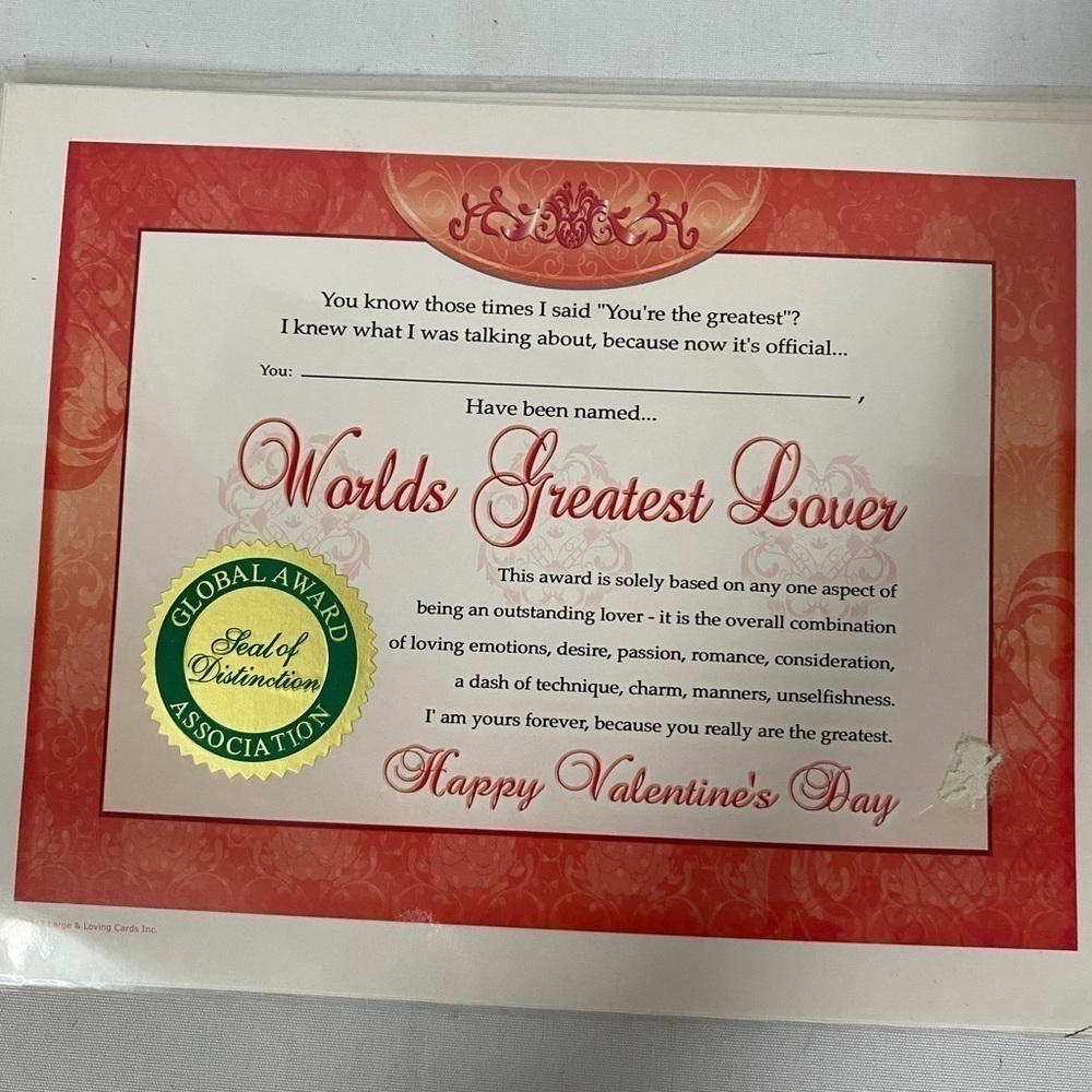 2012 Large & Loving Valentines Day Certificate (DG)